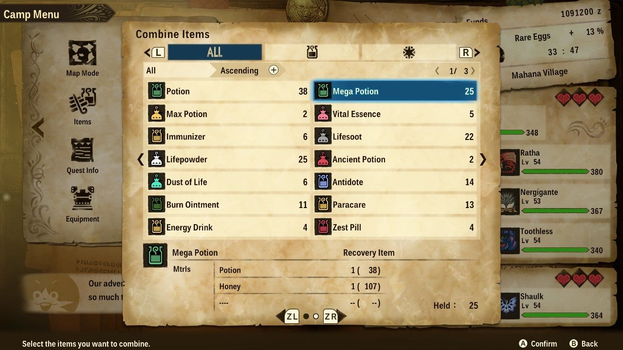 Monster Hunter Stories 2 Wings of Ruin Mega Potion Recipe
