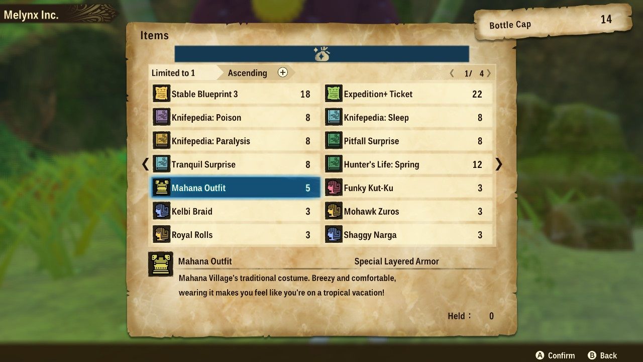 Monster Hunter Stories 2 Wings of Ruin Melynx Inc menu