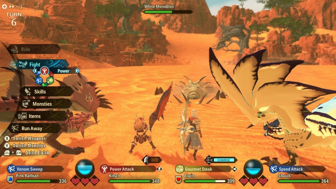 Monster Hunter Stories 2 Wings of Ruin White Monoblos underground in battle