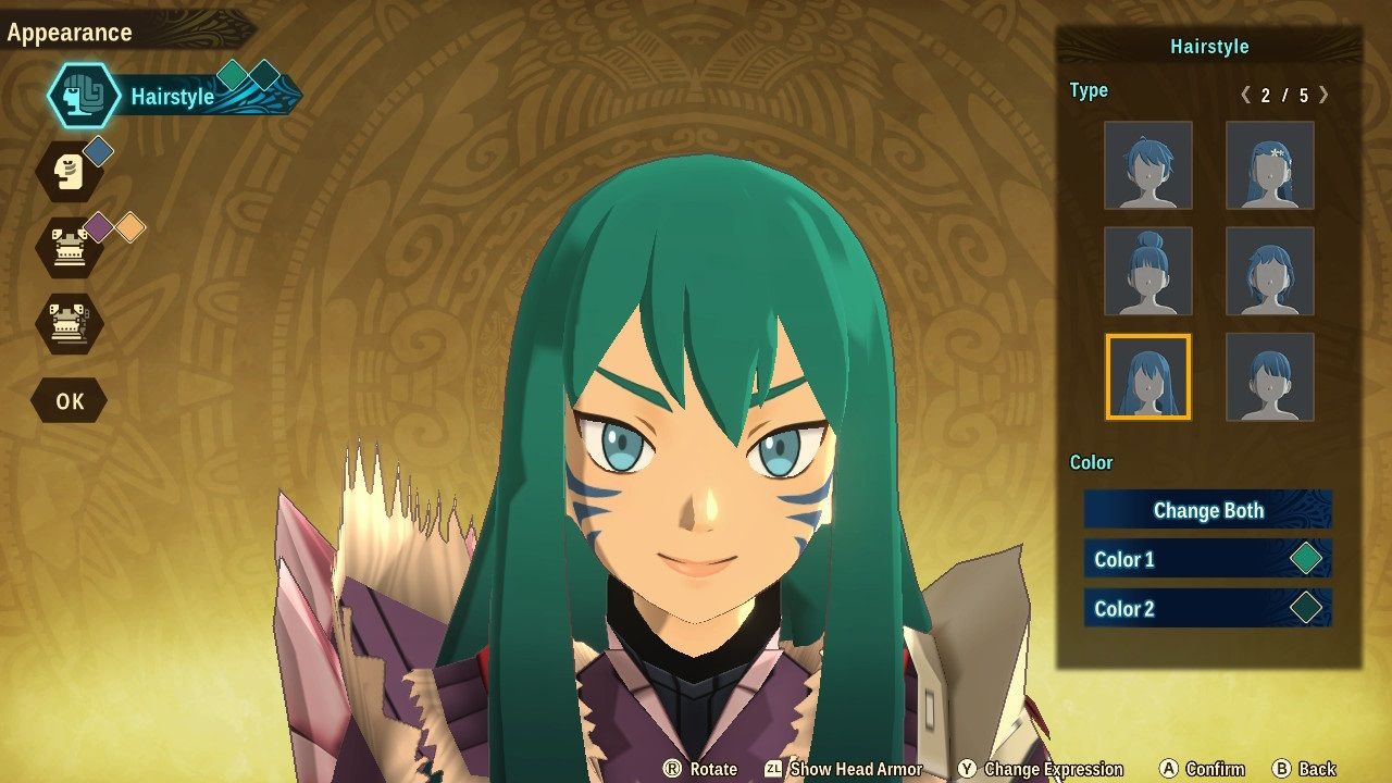 Monster Hunter Stories 2 Wings of Ruin changing hairstyle from chest menu
