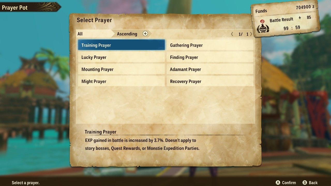 Monster Hunter Stories 2 Wings of Ruin prayer pot prayer menu