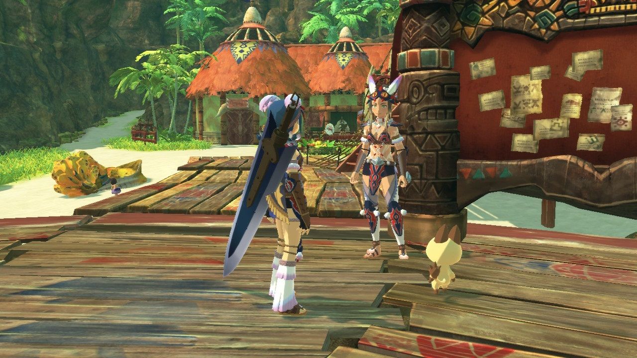Monster Hunter Stories 2 Wings of Ruin protagonist and navirou at the quest board