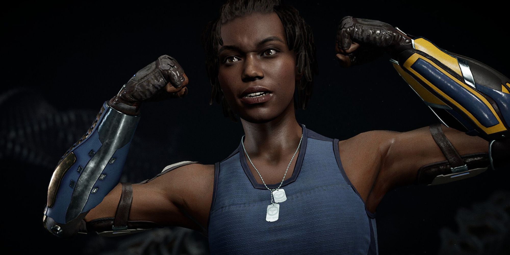 Mortal Kombat - Jaqui Briggs Flexing While Taunting Her Opponent