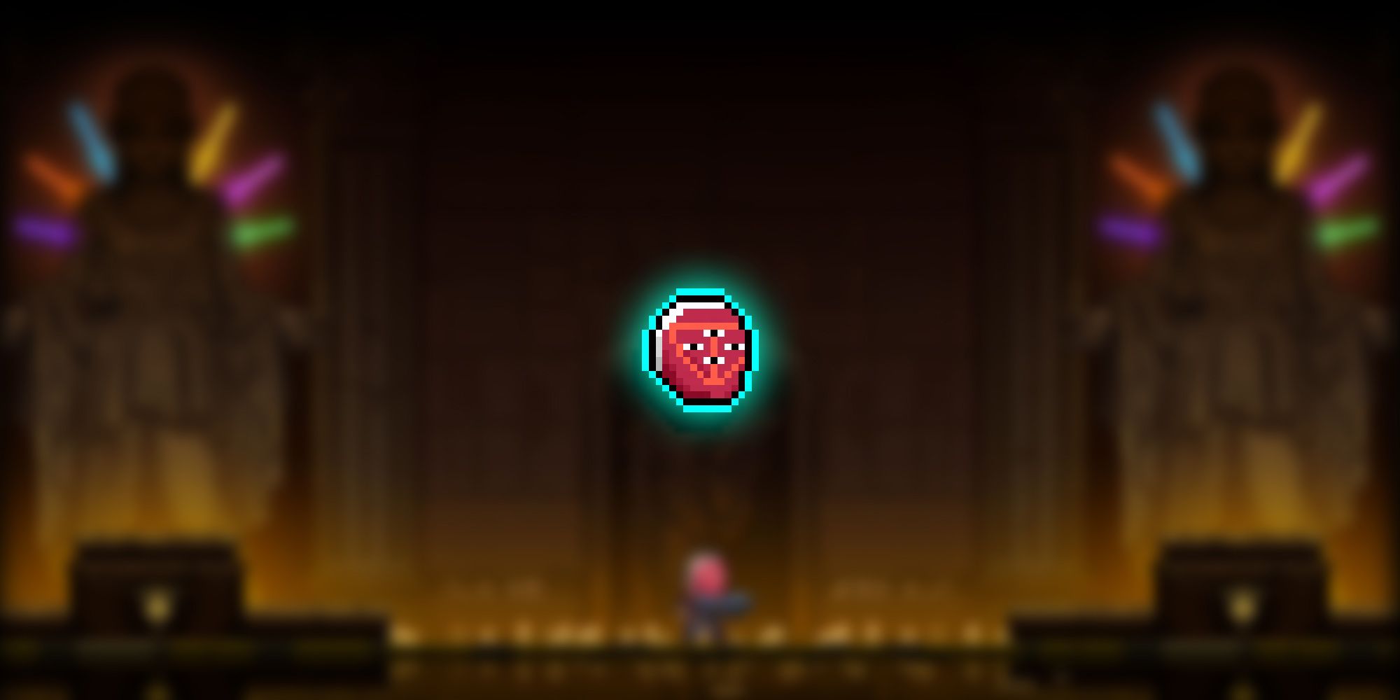 Neon Abyss - Forbidden Mask Pixel PNG Overlaid On Image Of How It Looks On Player In-Game