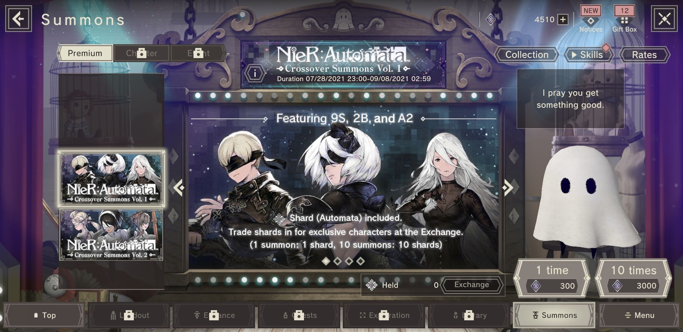 Nier Reincarnation Summon Screen