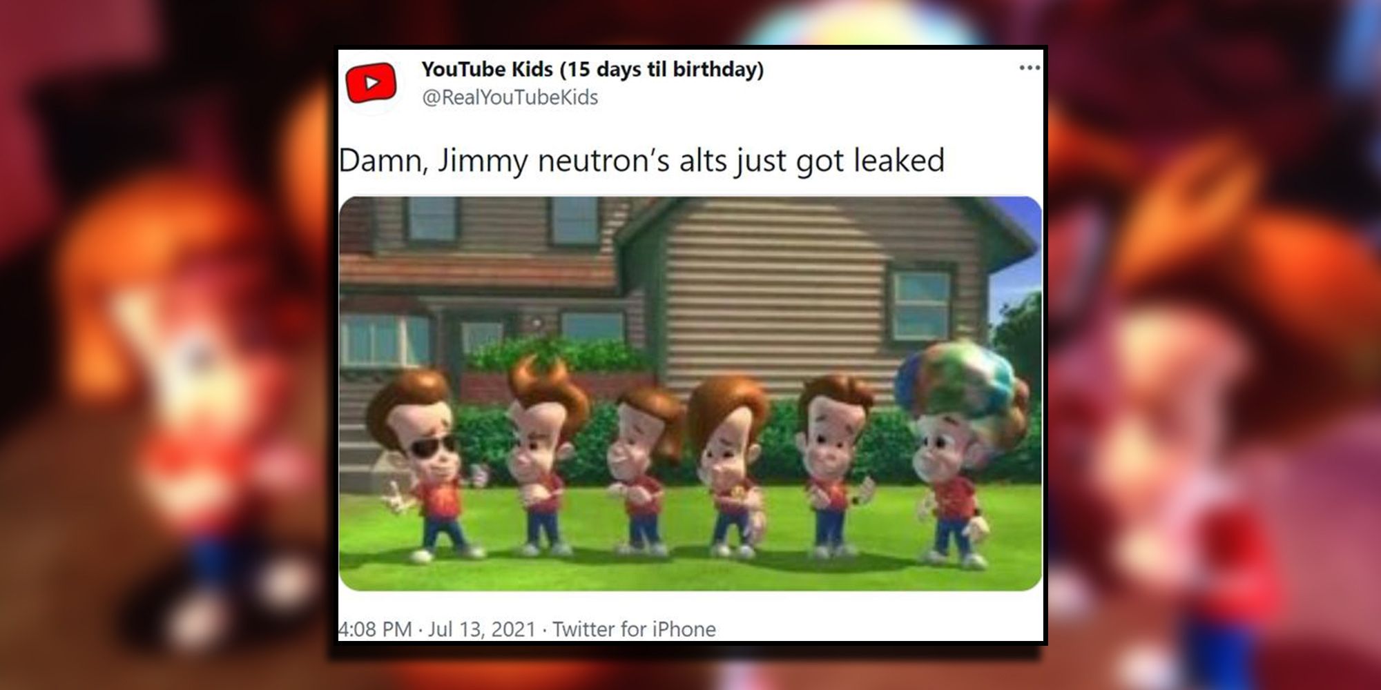 RealYoutubeKids (Not The Real Account) Using A Screencap From The Episode Of Jimmy Neutron Where He Makes A Bunch Of Clones Of Himself To Joke About His -Alt Costumes- Getting Leaked