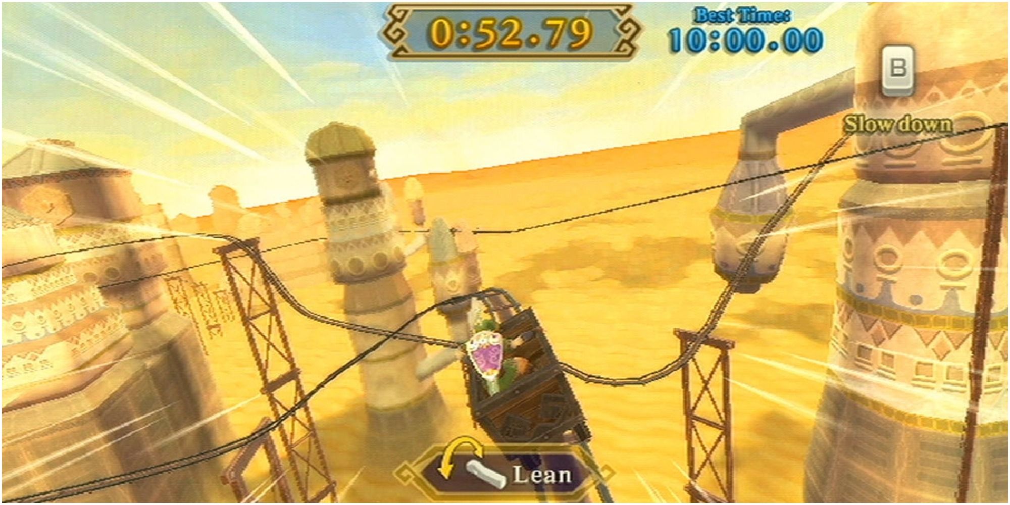 skyward sword link riding minecart coaster through desert