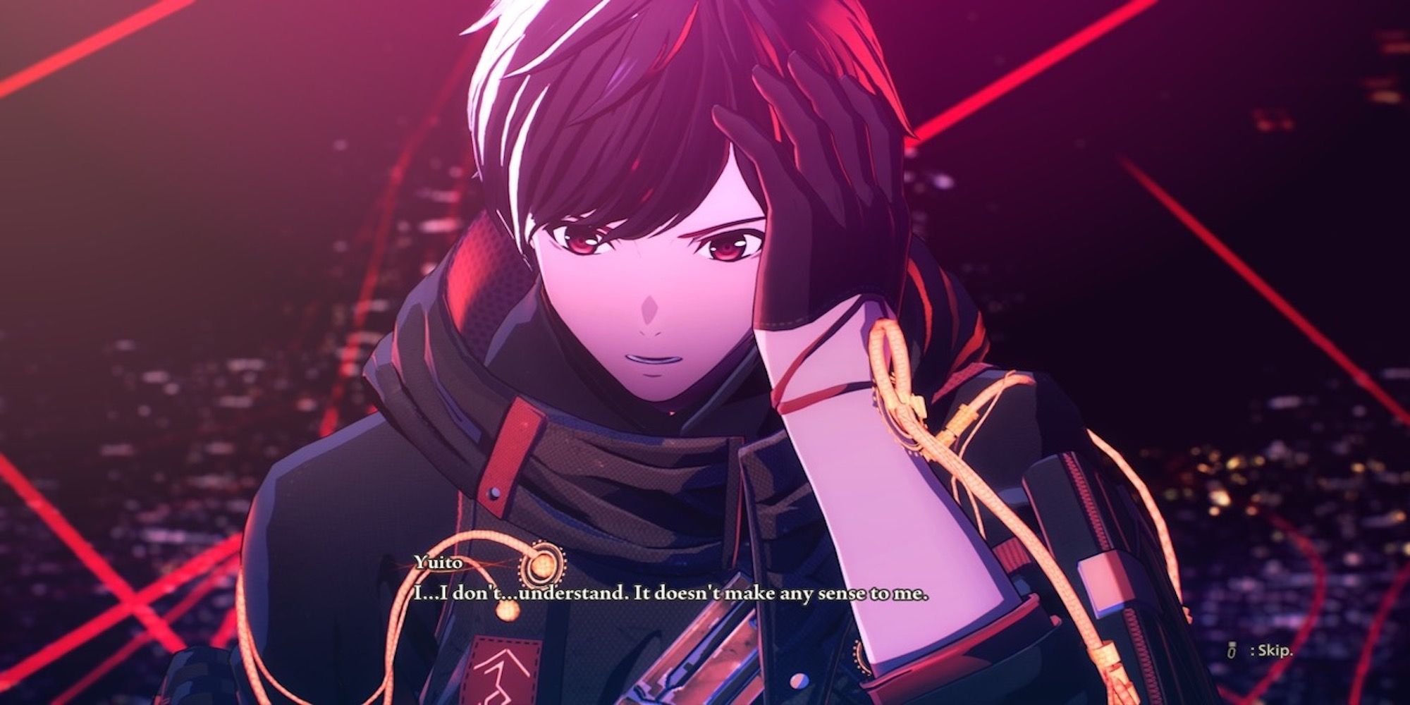 A story cutscene from Scarlet Nexus