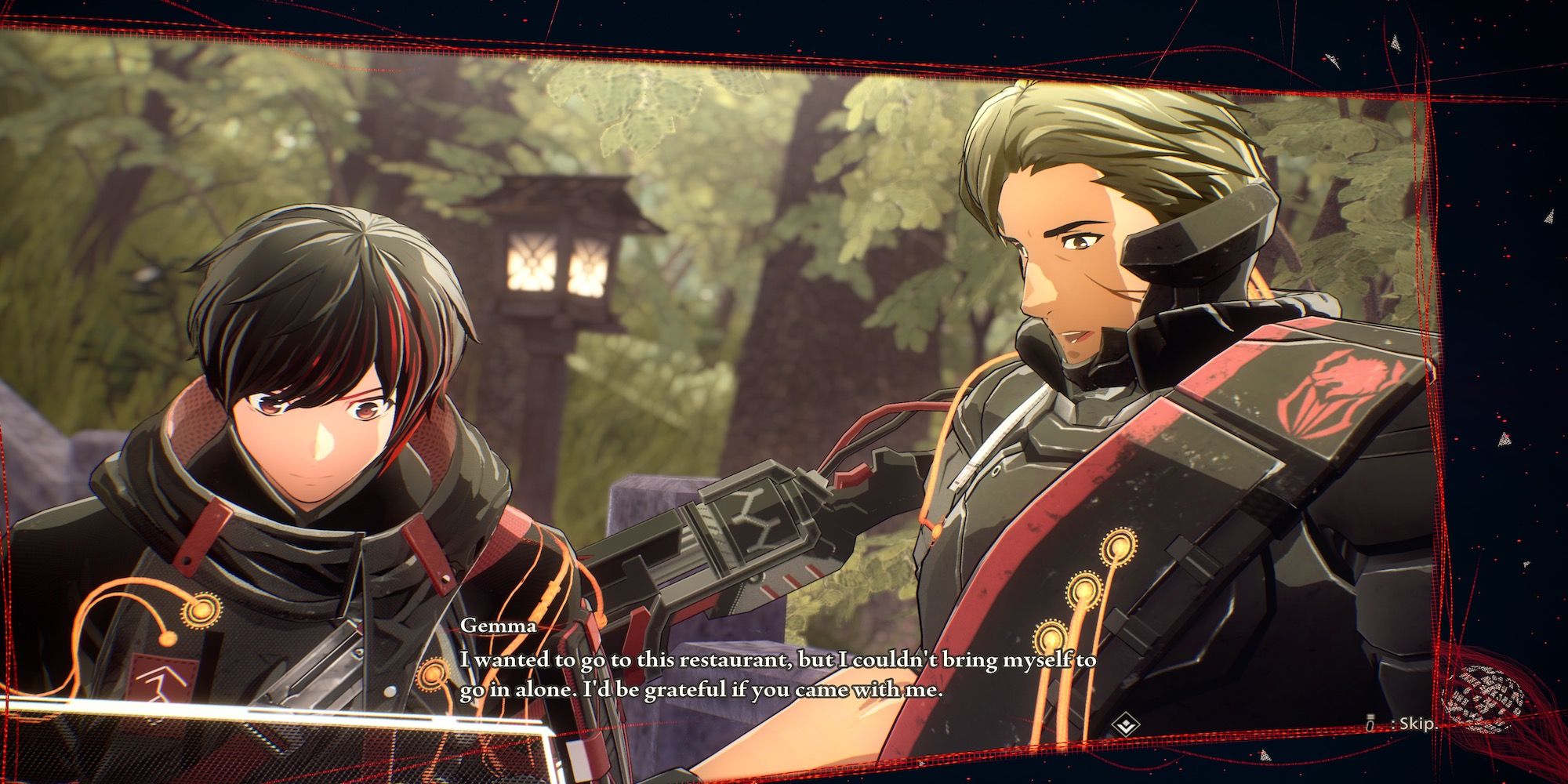 A story cutscene featuring multiple characters in Scarlet Nexus 