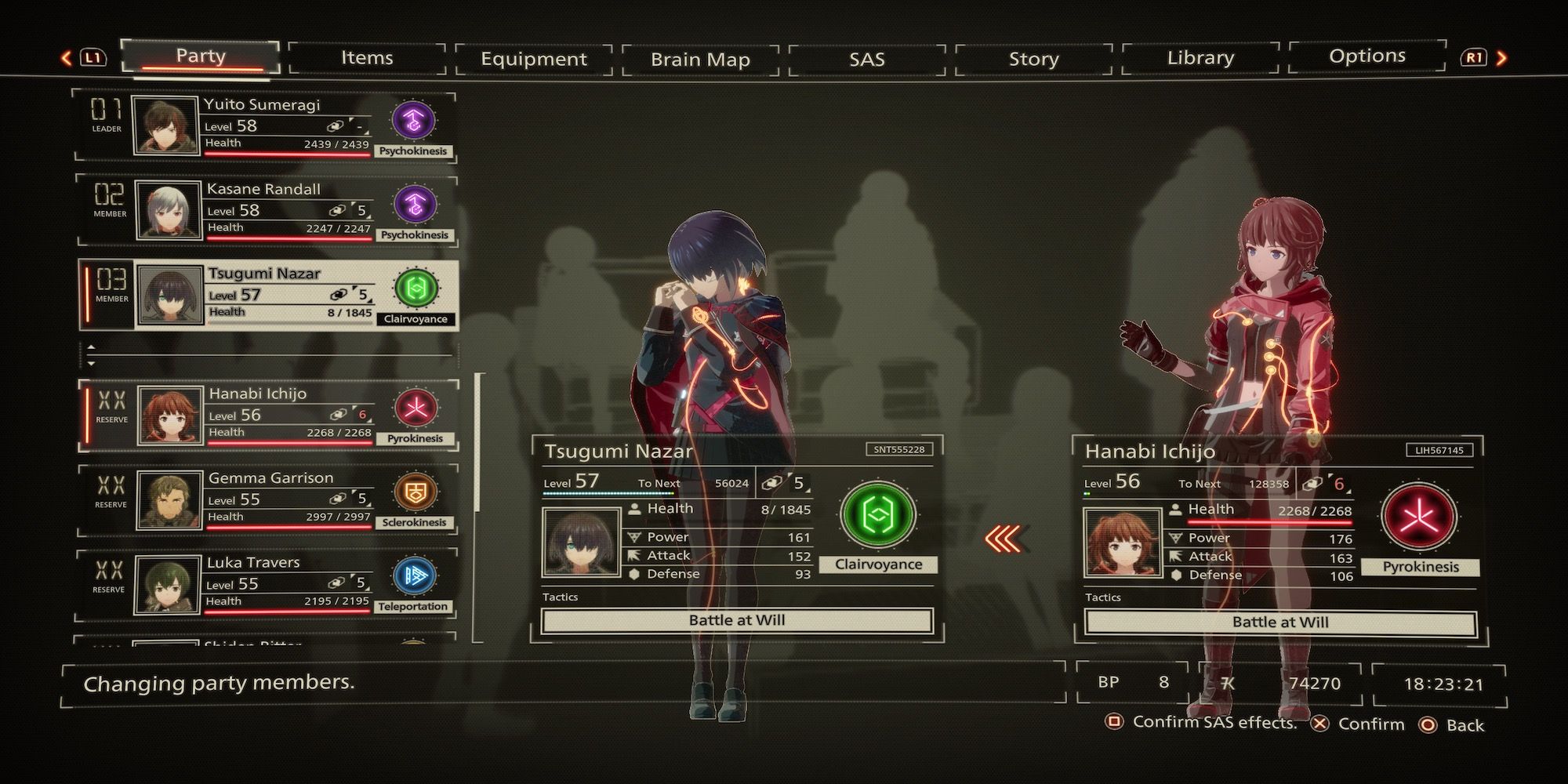 The party select menu from Scarlet Nexus
