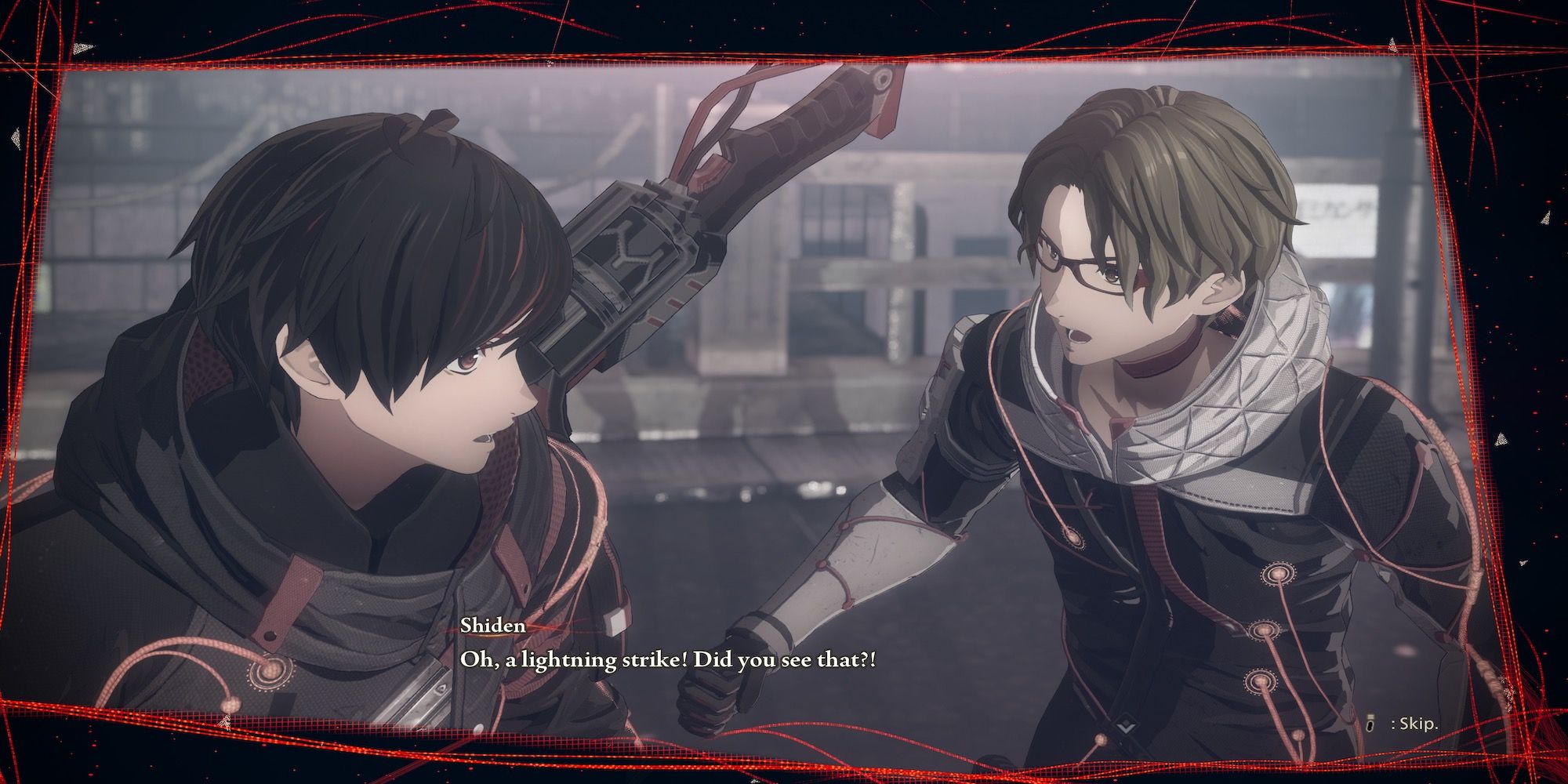 A story cutscene featuring multiple characters in Scarlet Nexus 