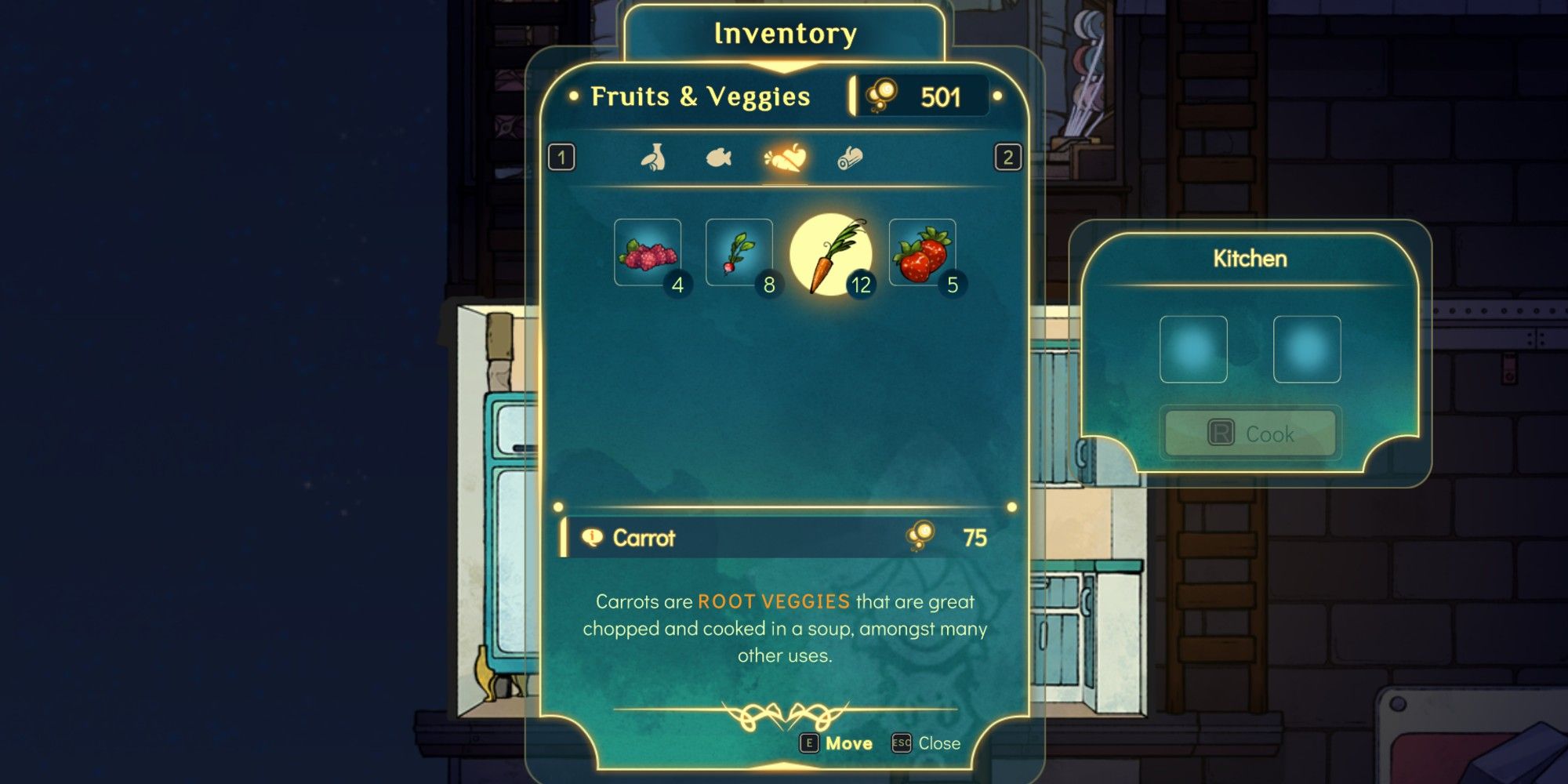 stella in kitchen, with cooking menu pulled up showing ingredients