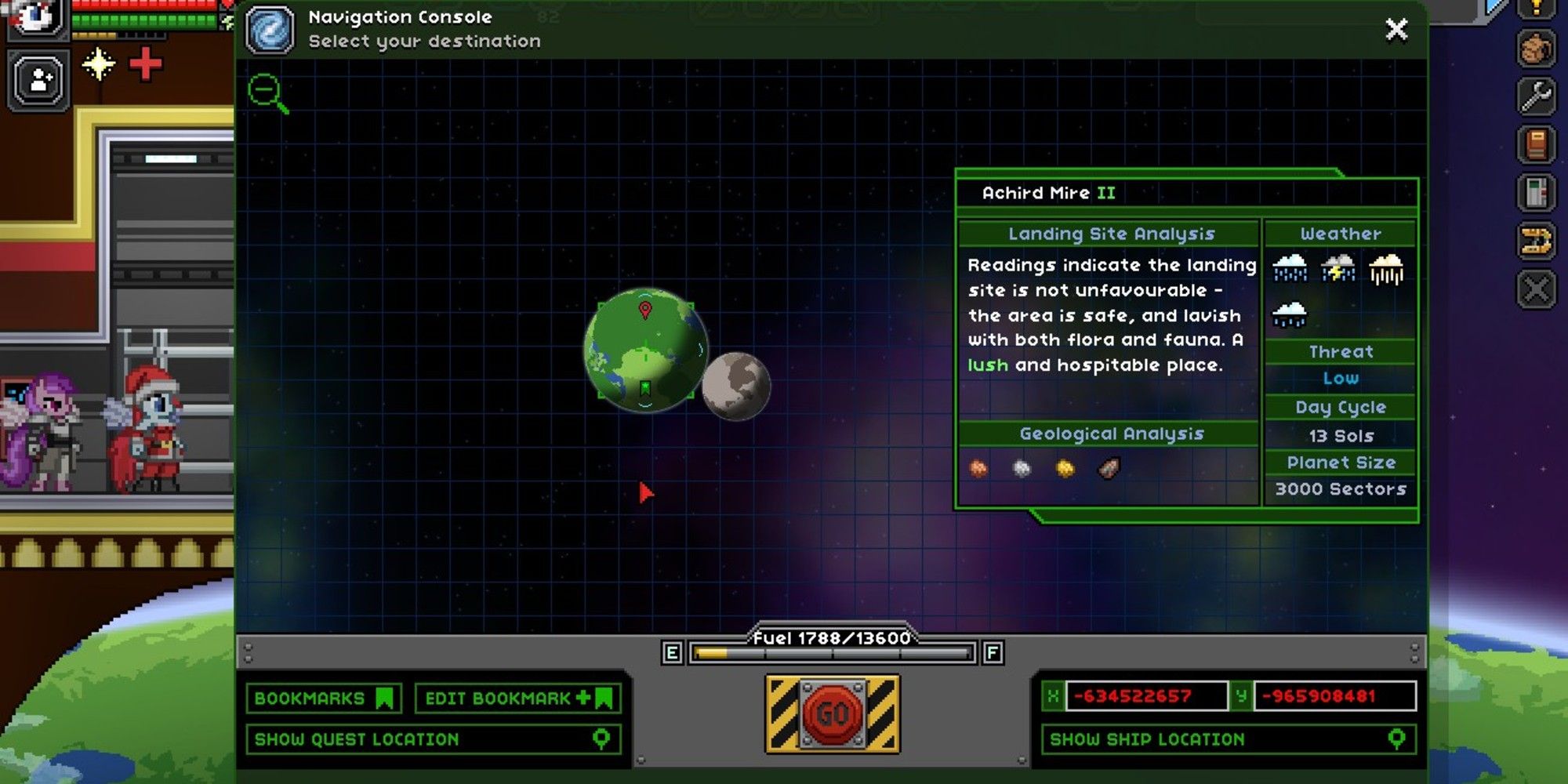 navigation panel with low threat level planet