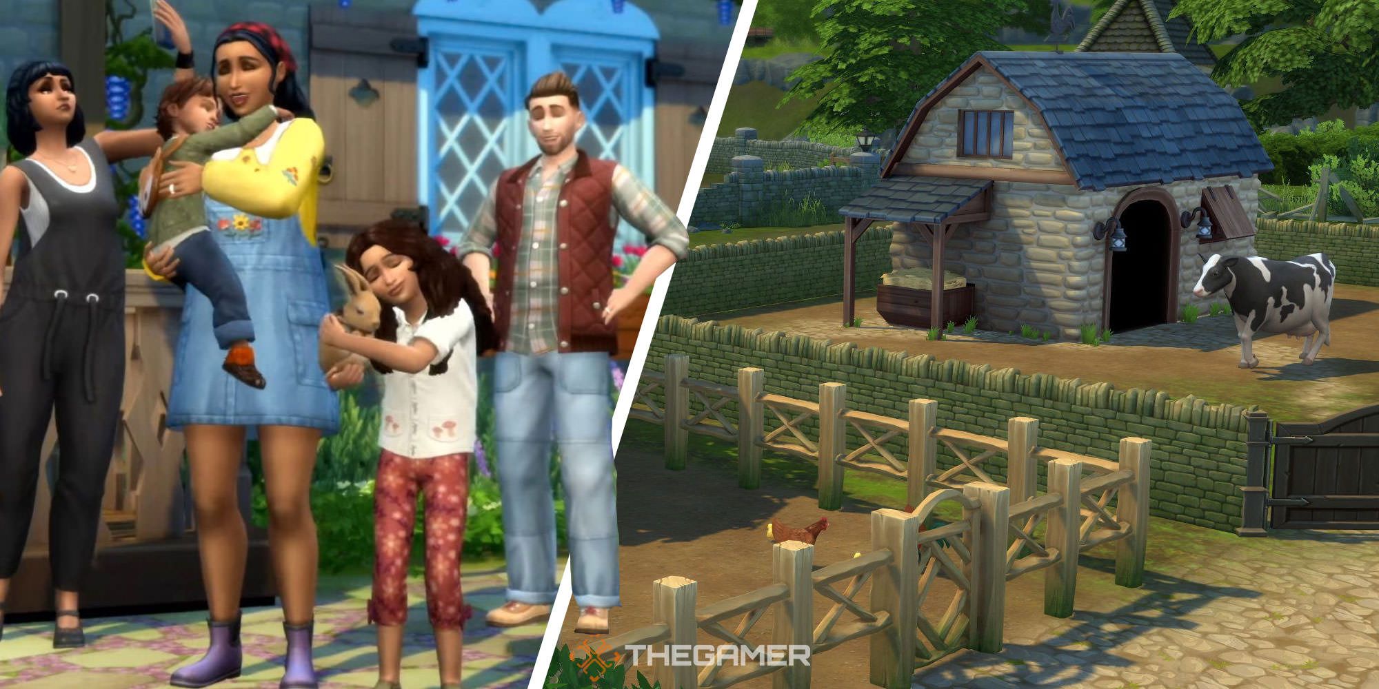 Split image of The Sims 4 Cottage Living