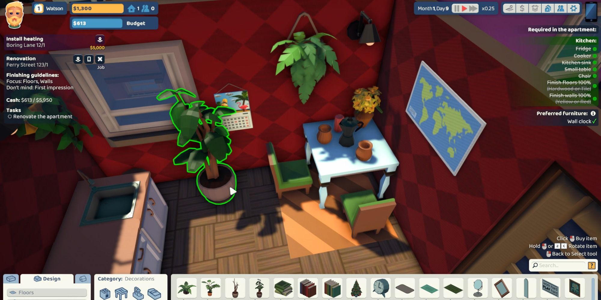 The Tenants build mode in a small room