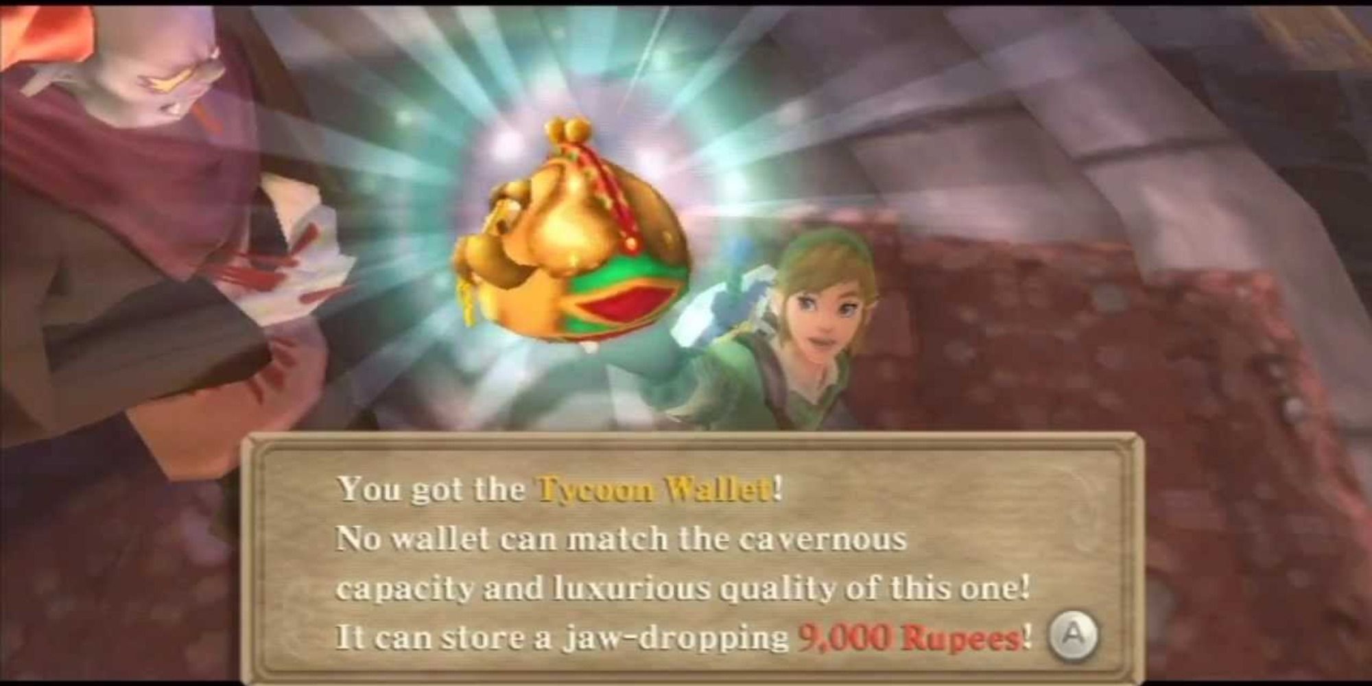 skyward sword - link obtaining the Tycoon Wallet