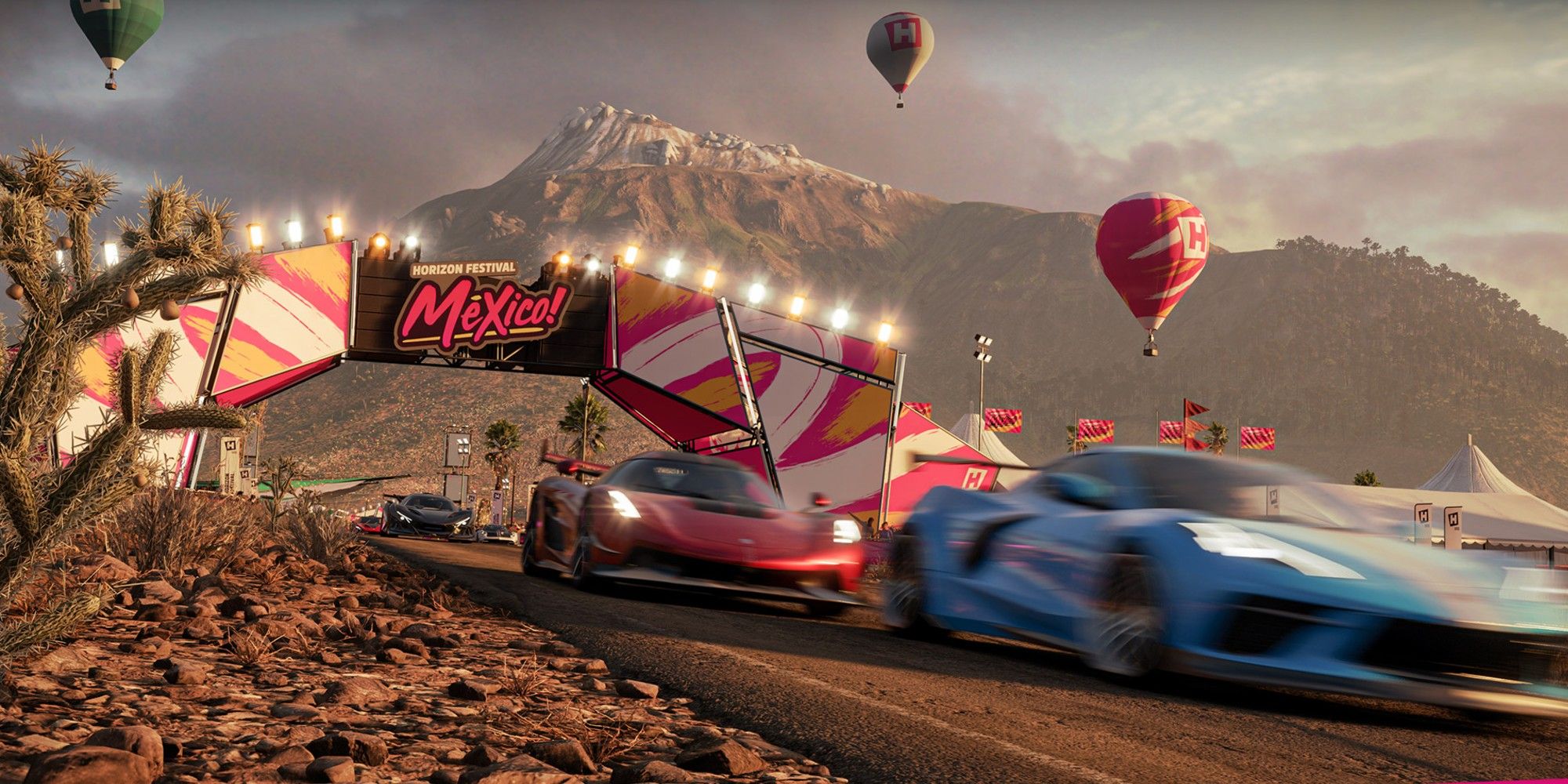 two cars racing through mexico forza horizon 5