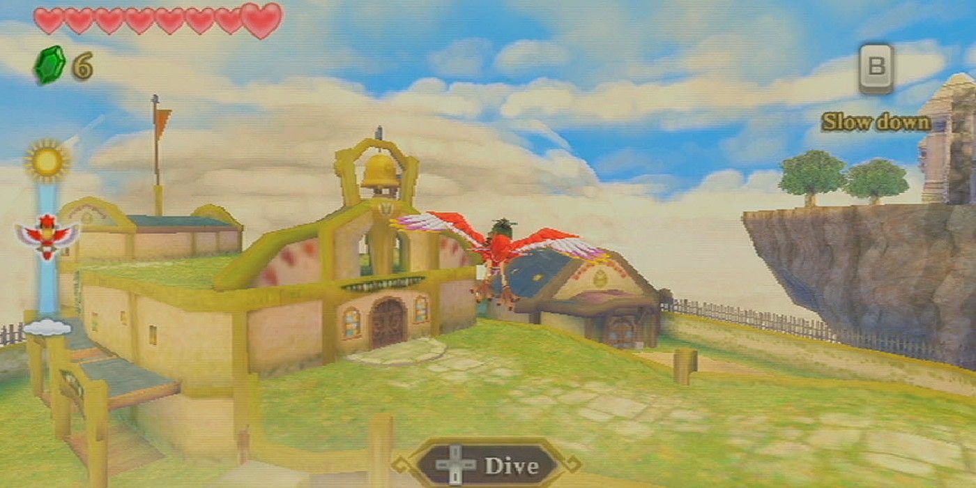 Zelda Skyward Sword flying towards Knight Academy Exterior