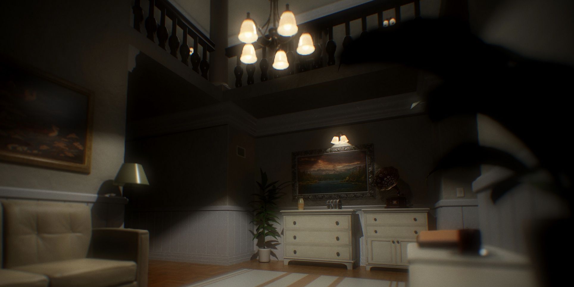 evil inside dimly lit foyer room