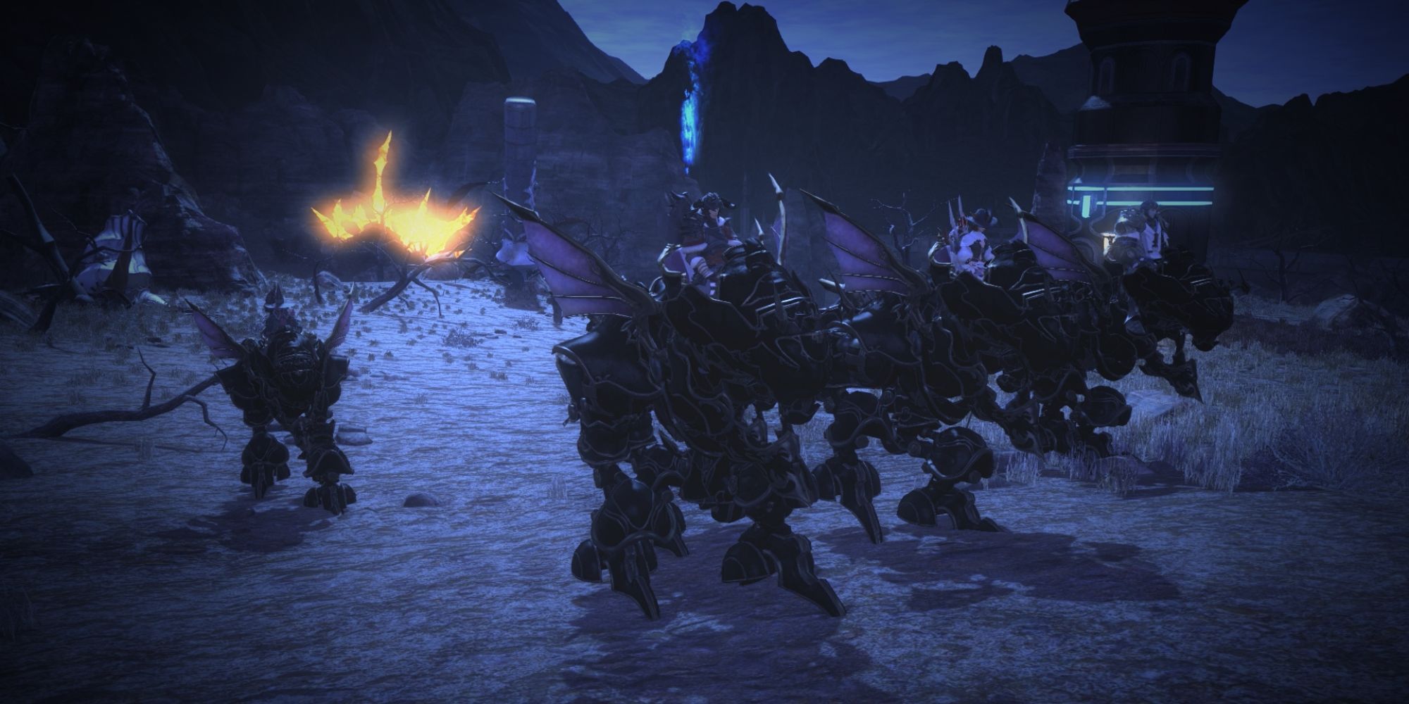 FFXIV Magitek Armor Mount With Party Riding in Field