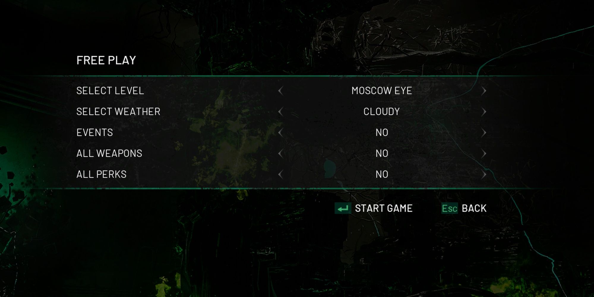 Chernobylite: Free Play Menu With Different Settings