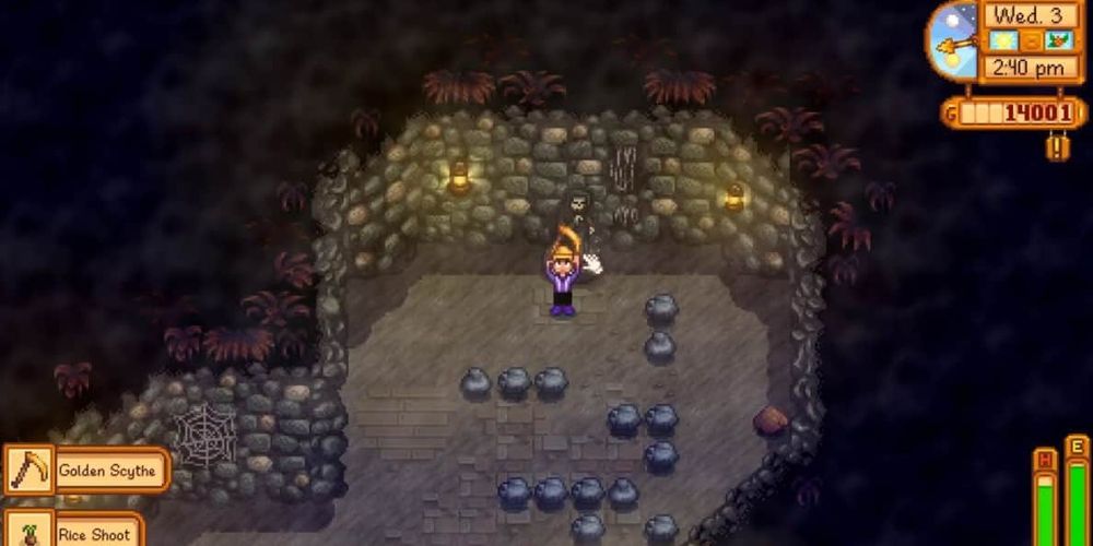 the player holds up the golden scythe triumphantly