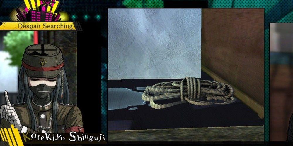 Korekiyo with wet rope during investigation. 