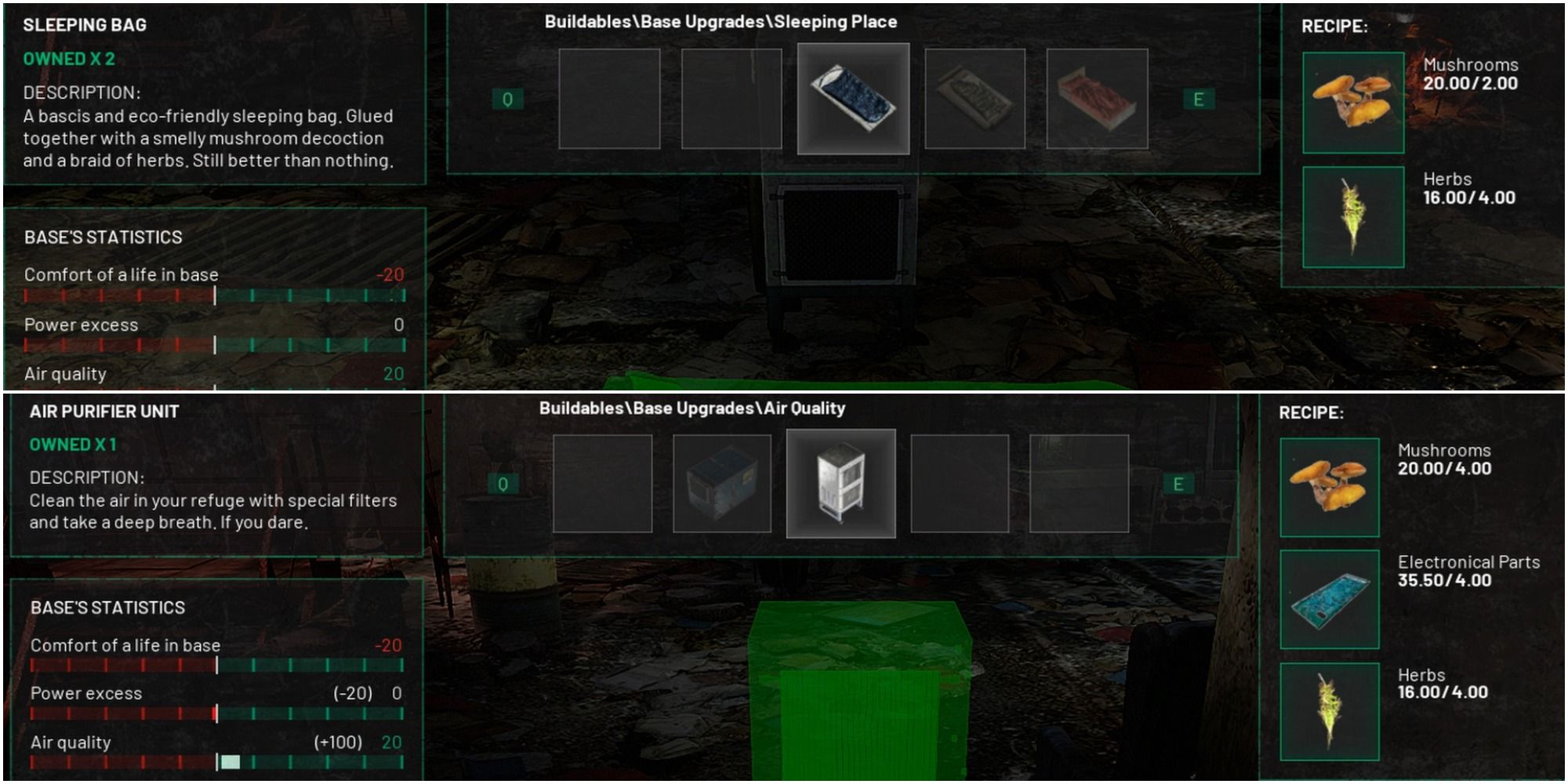 Chernobylite: Bed And Air Purifier Crafting Recipes 