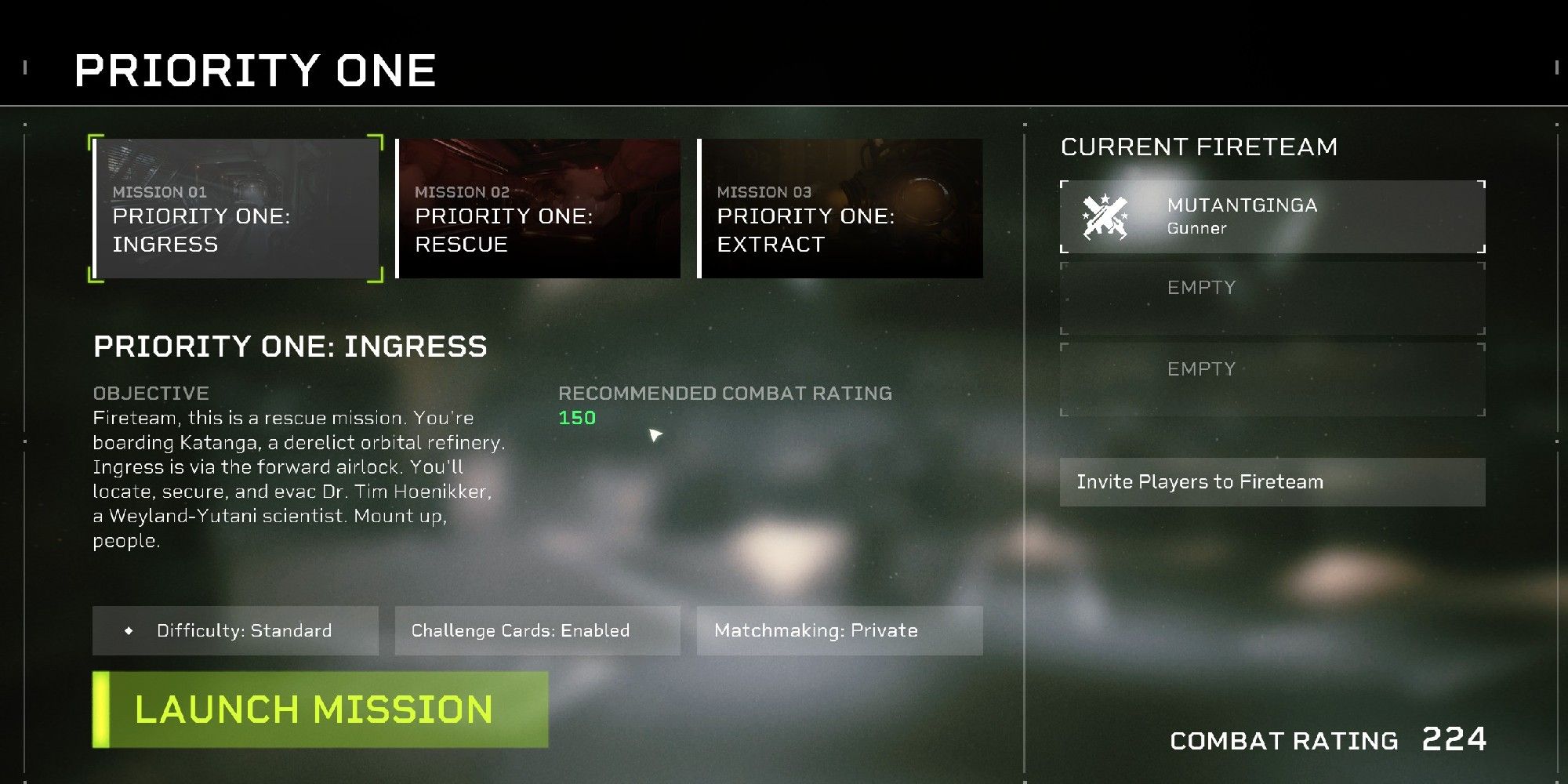Aliens Fireteam Elite Combat Rating