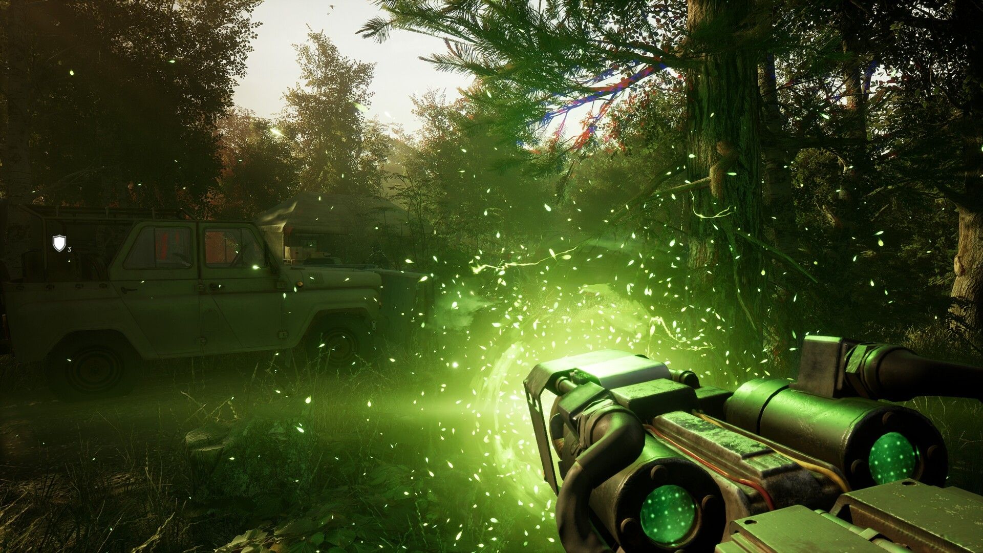 The Molecular Plasma Thrower charging up a shot in Chernobylite