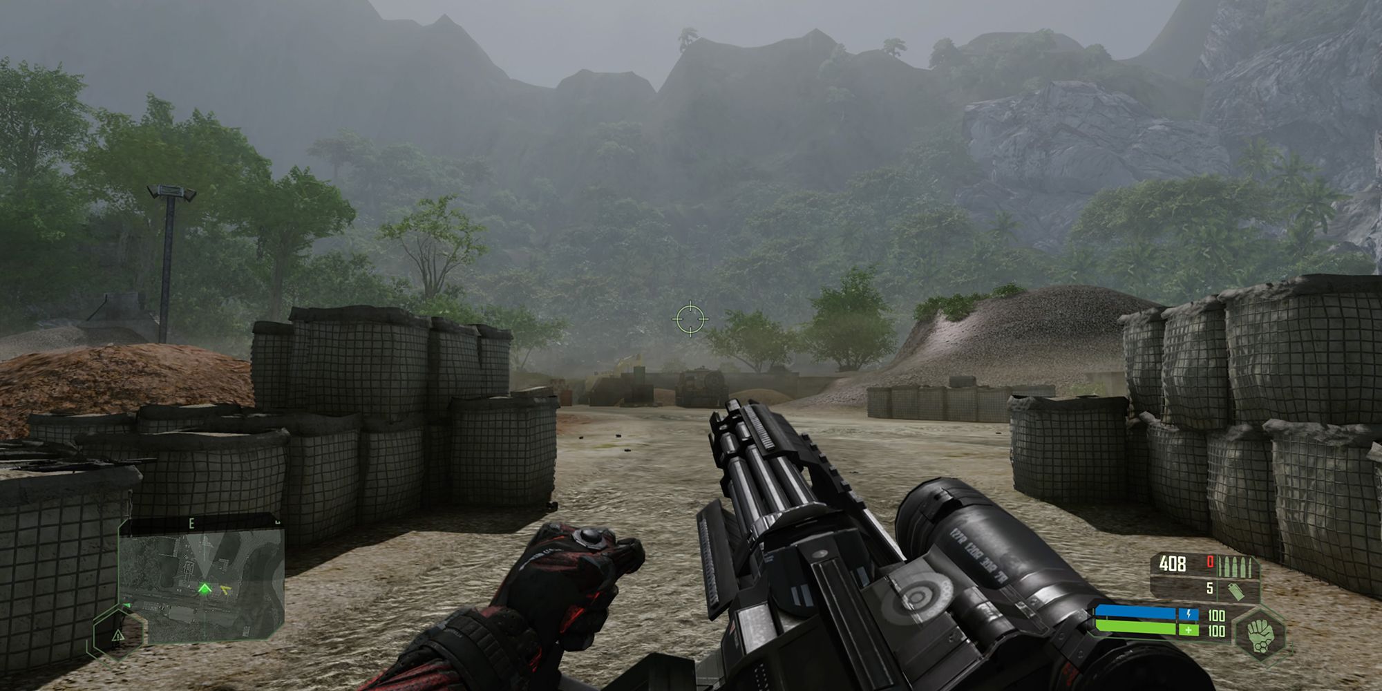 Crysis Remastered screenshot holding the Hurricane Minigun