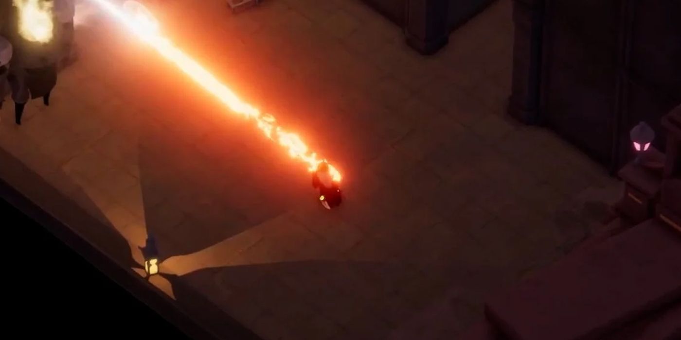 crow shooting a fireball across the room