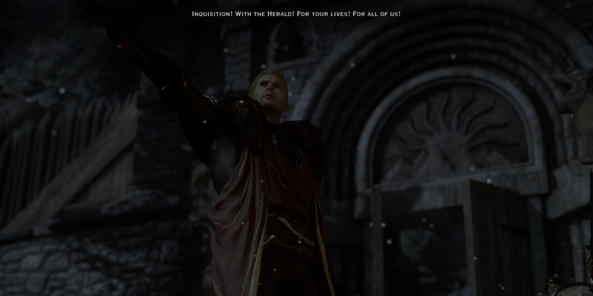 Dragon Age Inquisition - Cullen in cutscene raising his sword