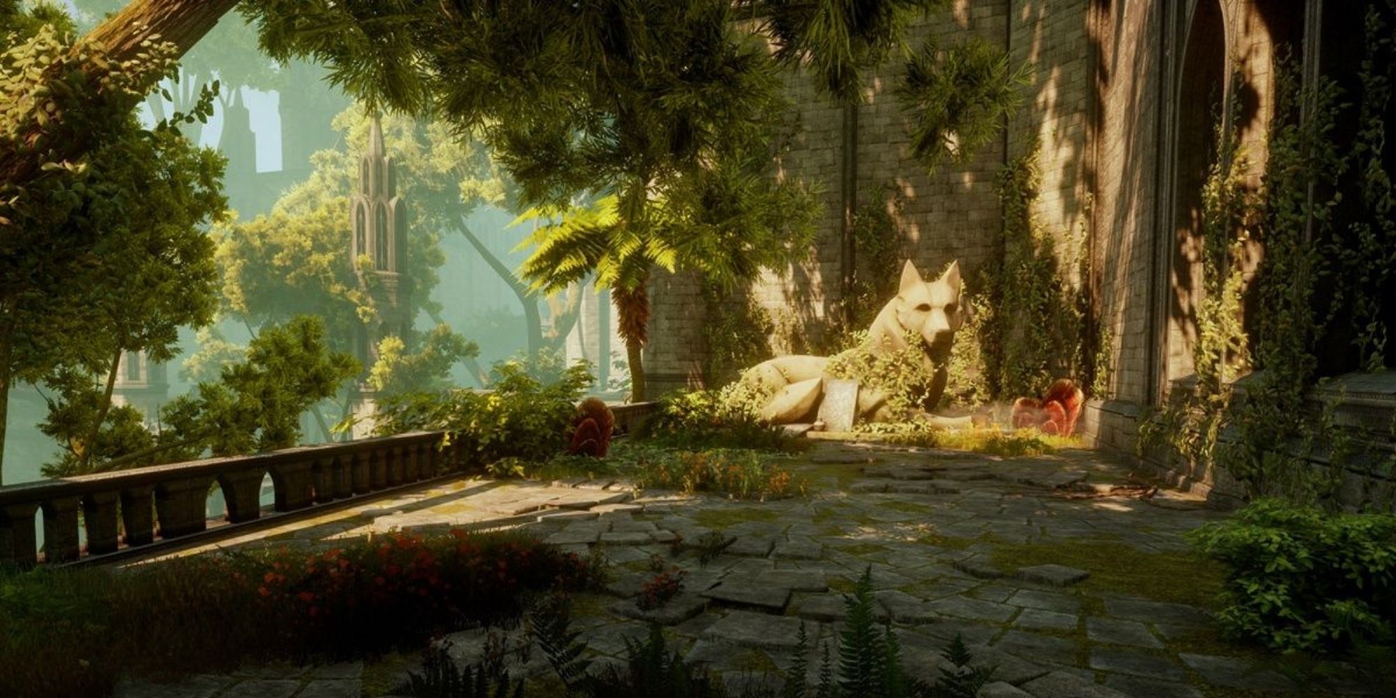 Dragon Age Inquisition - Fen'Harel Statue in overgrown temple ruins