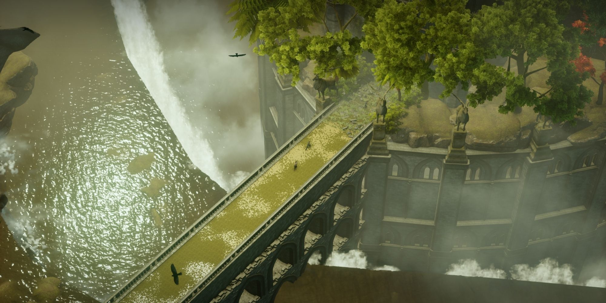 Dragon Age Inquisition - Temple of Mythal Exterior with large waterfall and trees