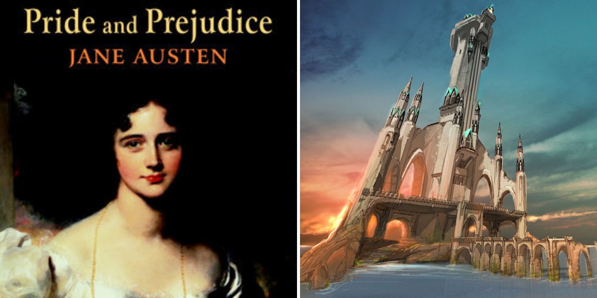 Dragon Age Origins - Pride and Prejudice book cover (left), Circle of Magi concept art (right)