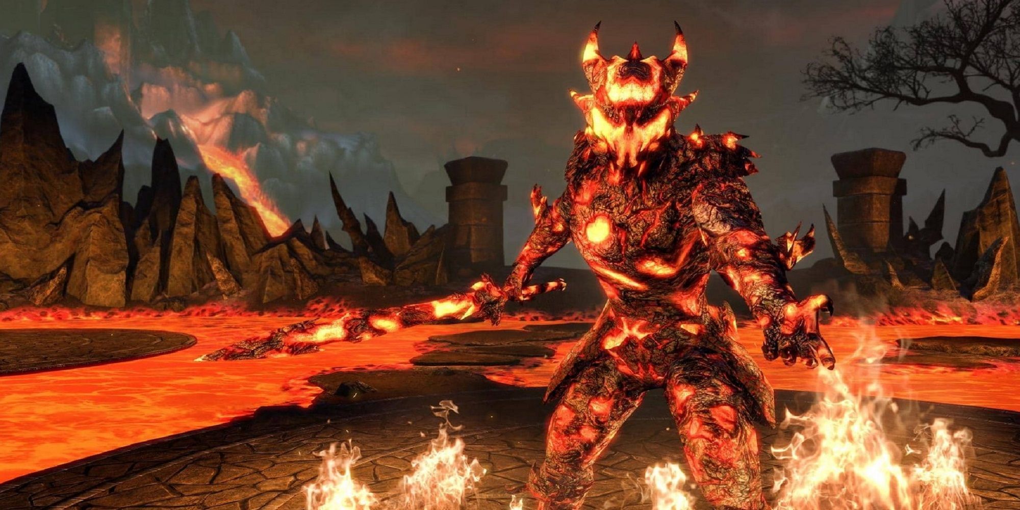 The Flame Atronach known as Valkyn Skoria from Elder Scrolls Online.