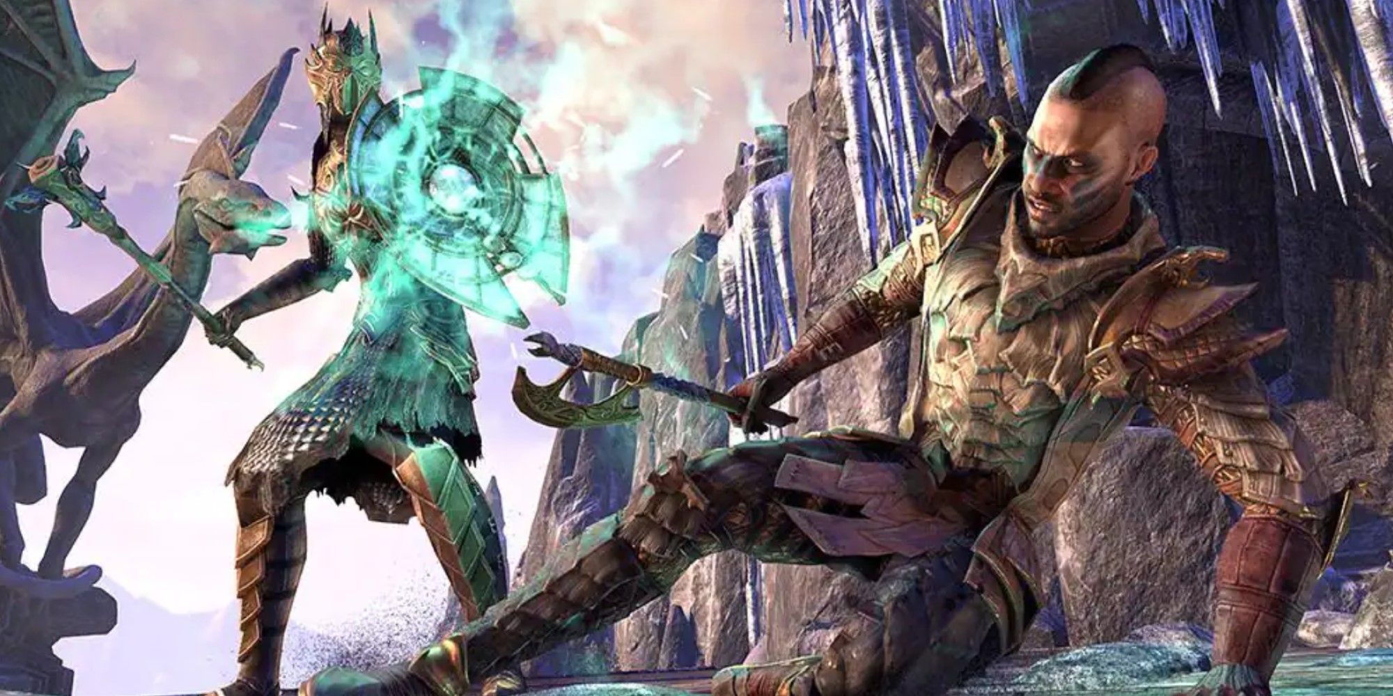 An adventurer facing off against Zaan the Scalecaller in Elder Scrolls Online.