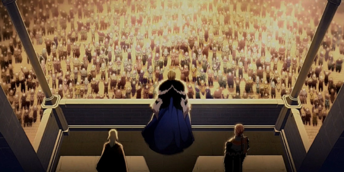 Dimitri returns to address Faerghus's people, as king