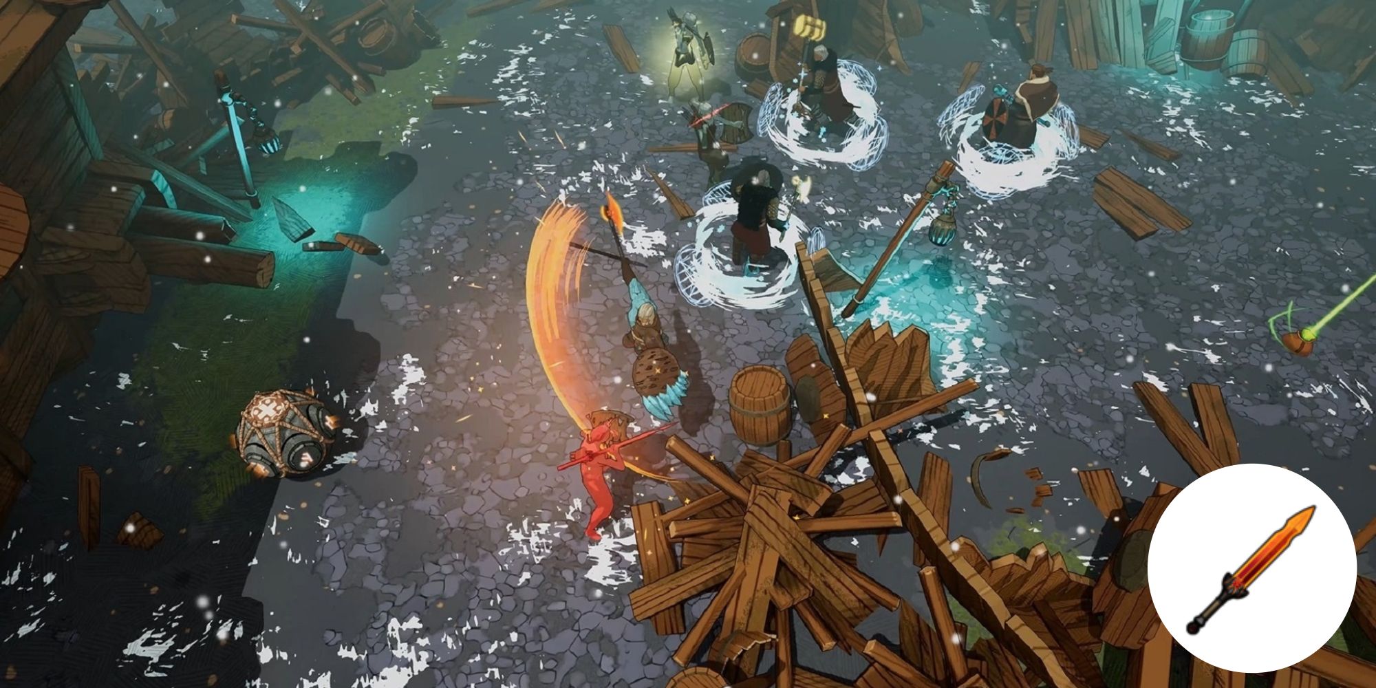 A screenshot of Tribes of Midgard featuring players exploring a hideout in a cave