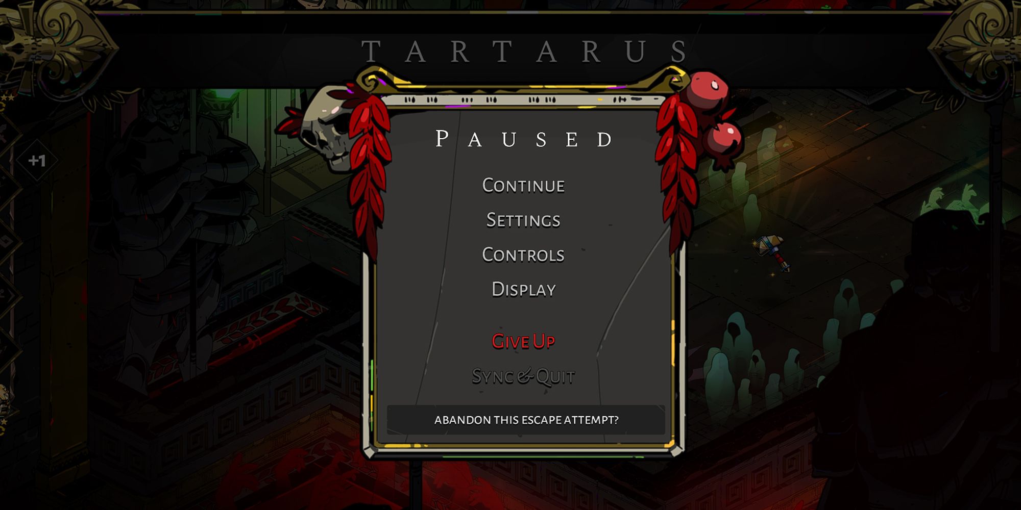 Hades - Hovering Over The Give Up Option To Restart A Run