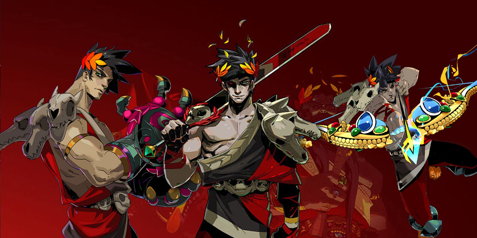 Hades - PNGs Of Zagreus Using Multiple Infernal Arms Overlaid On Blood Red Background