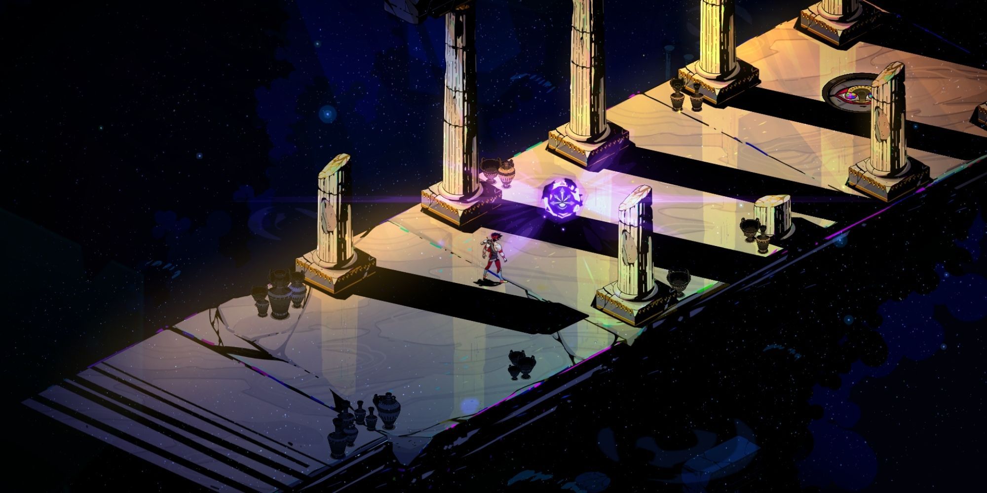 Hades Zagreus on the bridge approaching purple light