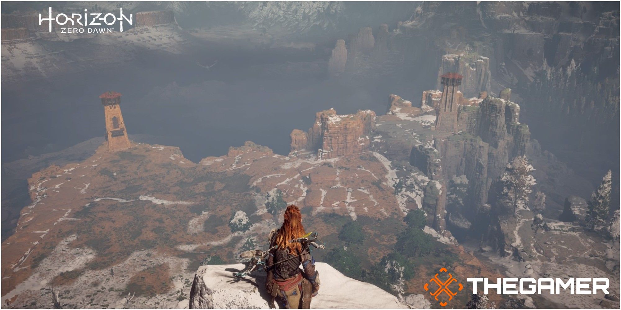 Horizon Zero Dawn Aloy On Top Of Mountain Near Daytower