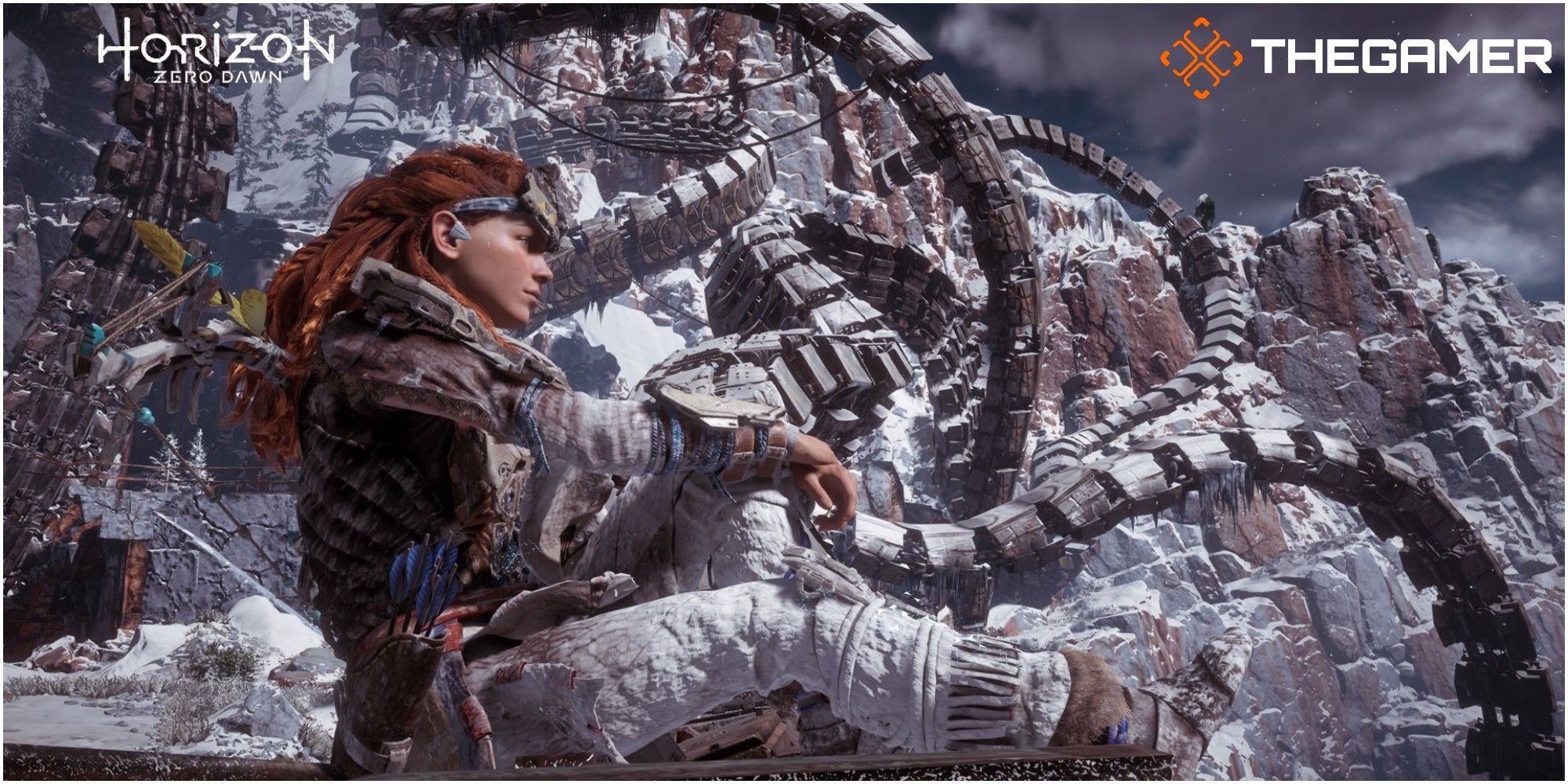 Horizon Zero Dawn Aloy Sitting On Top Of The Grave-Hoard Structures
