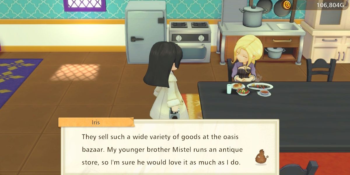 Iris eating breakfast in her house