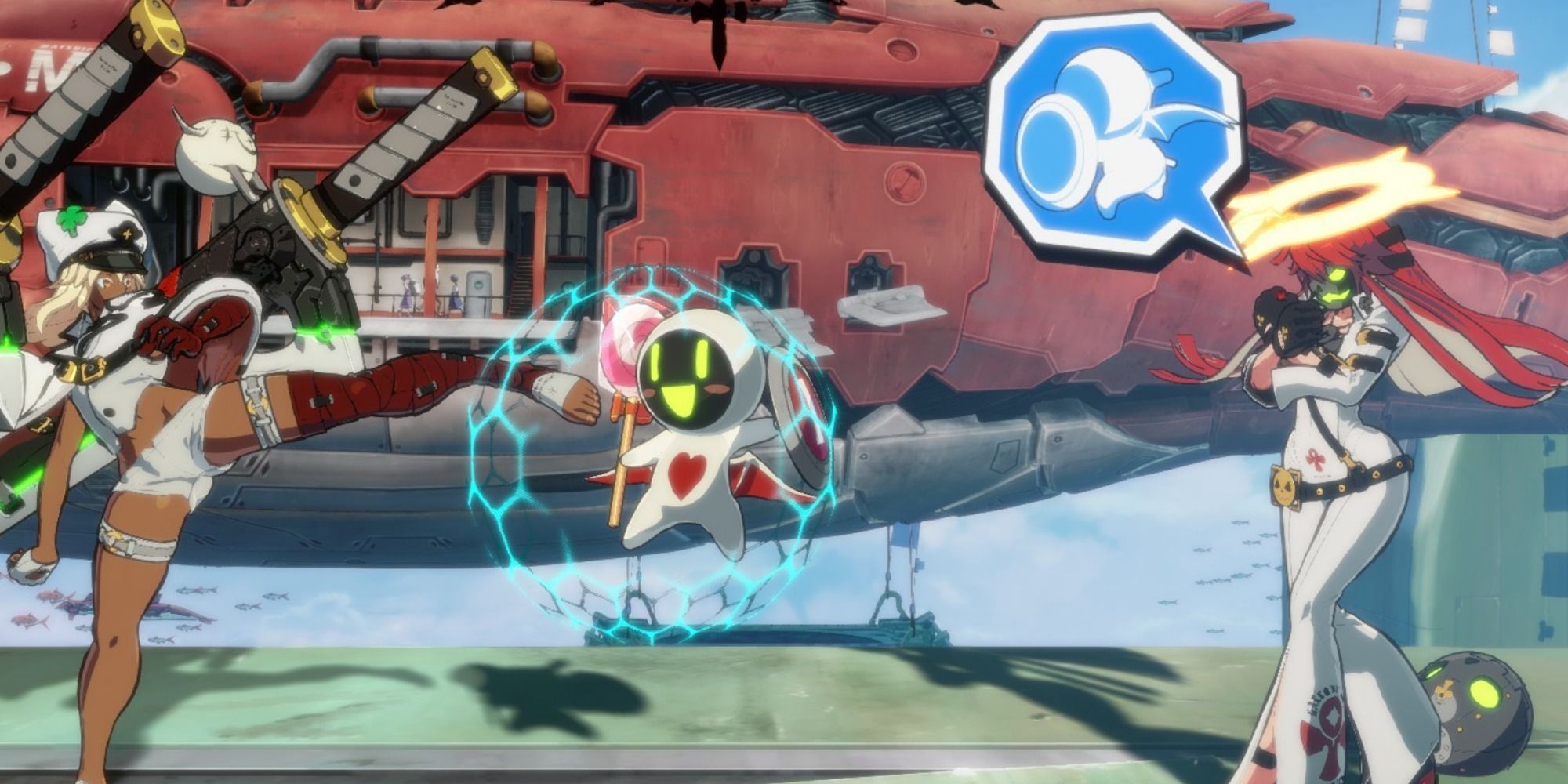 Jack-O' commanding her servant to shield an incoming attack from Ramlethal Valentine in Guilty Gear Strive