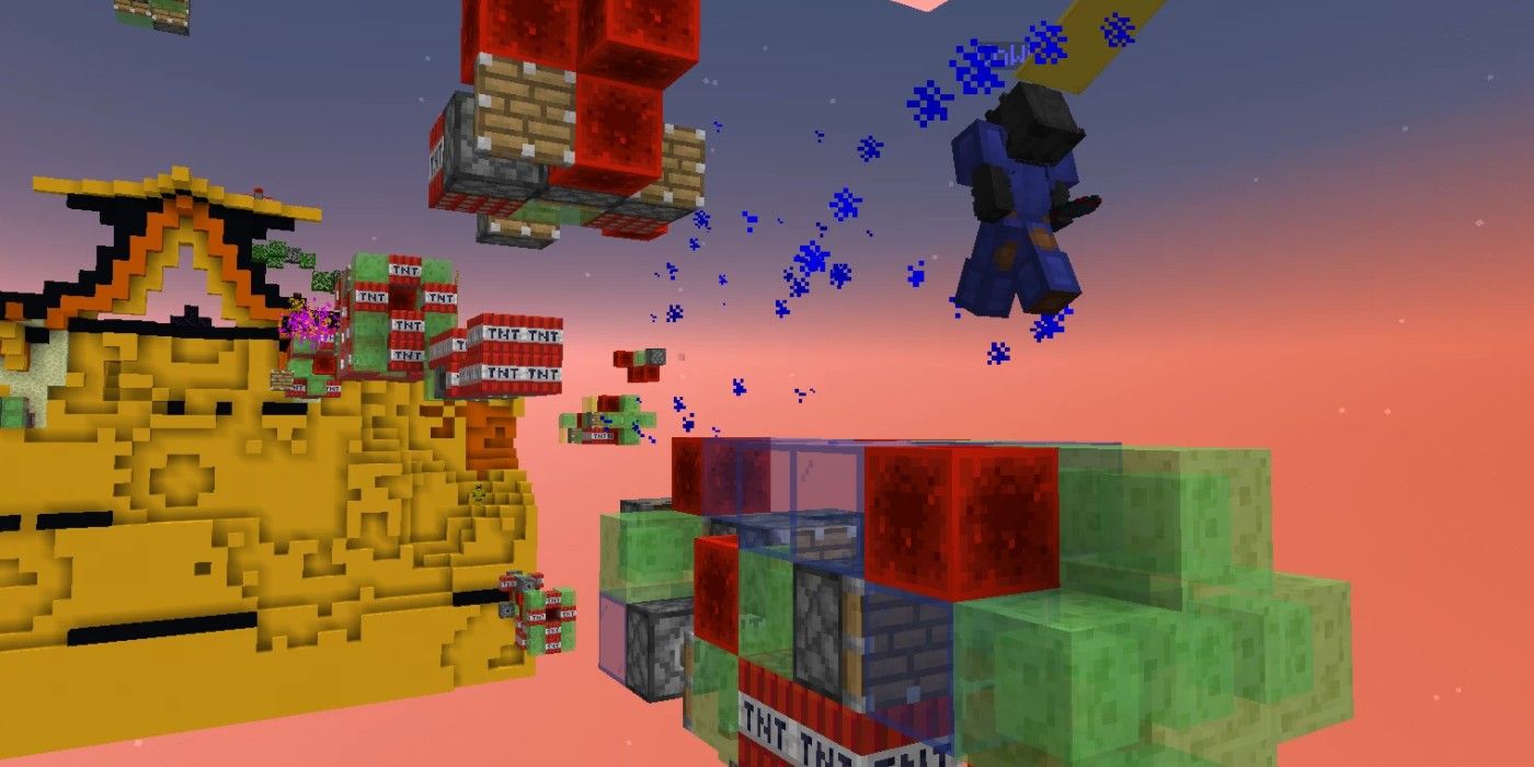 Minecraft Rocket Riders custom challenge zombie on floating platforms with magic dust and TNT
