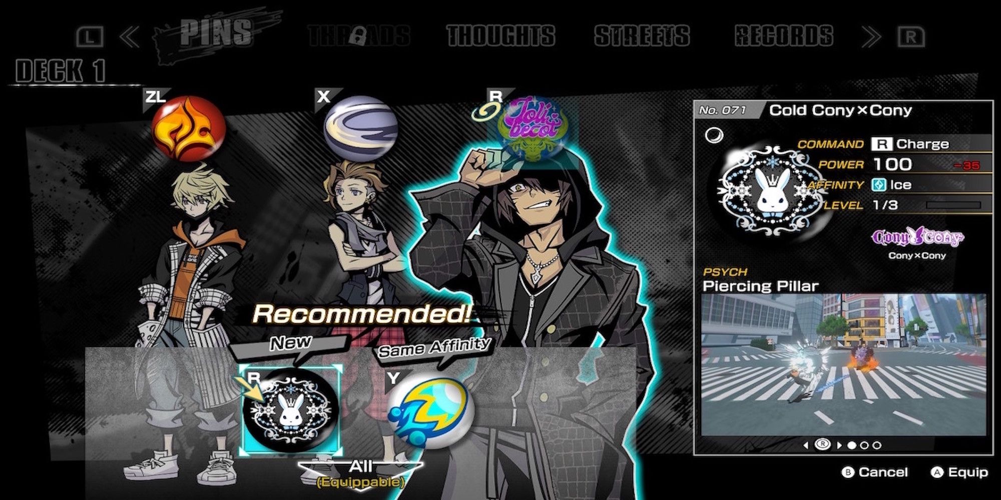 Equipping pins in Neo: The World Ends With You