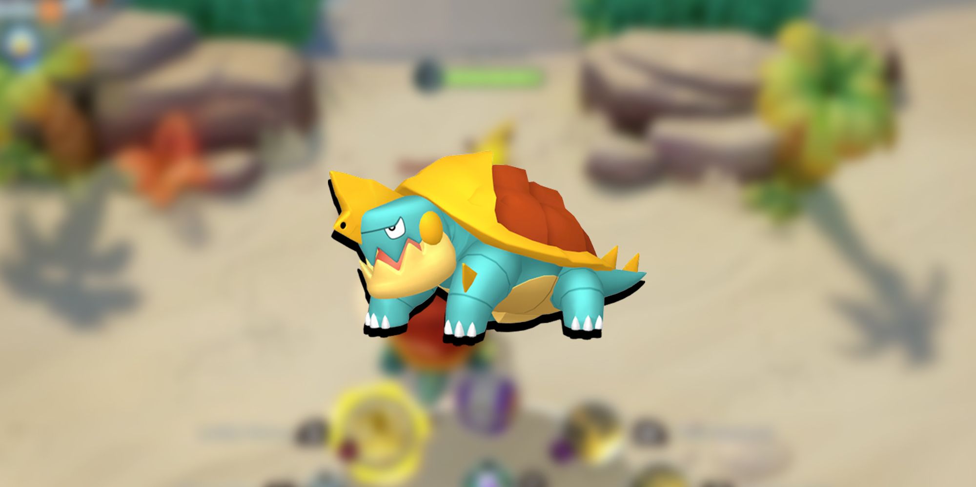 Pokemon Unite - Drednaw PNG Overlaid On Blurred Image Of Fighting Drednaw Within Pokemon Unite